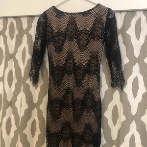 Black Lace Mini Dress with Nude Lining, Low Back